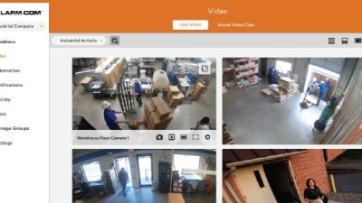 video-surveillance-angles live video surveillance screen, showing 4 different camera perspectives
